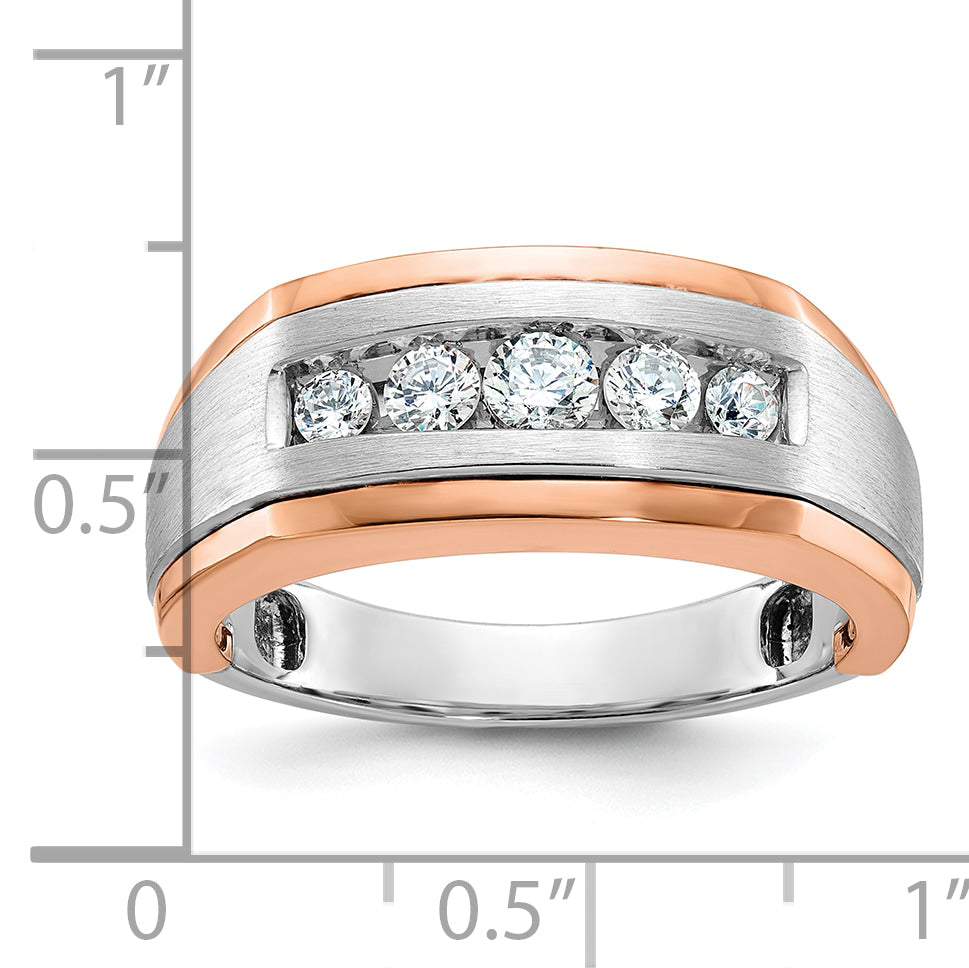 14k White and Rose Gold Mens Polished Satin and Grooved 5-Stone Ring Mounting, Mounting Only - Sophia Jewelers