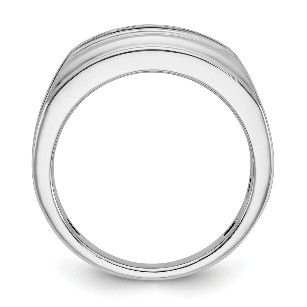 10k White Gold with Black Rhodium Men's Polished Satin and Grooved 5-Stone 1/2 Carat A Quality Diamond Ring