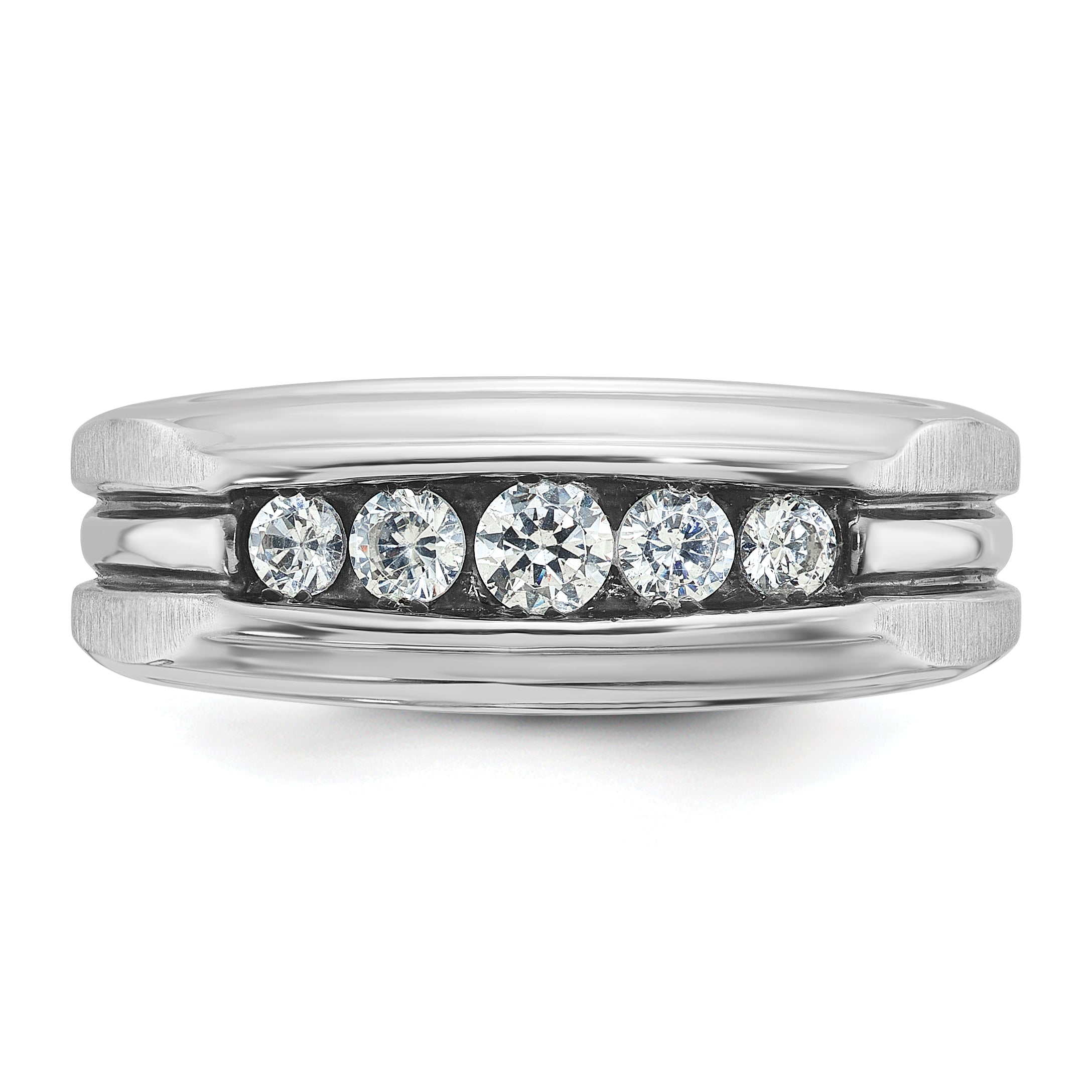 10k White Gold with Black Rhodium Men's Polished Satin and Grooved 5-Stone 1/2 Carat A Quality Diamond Ring