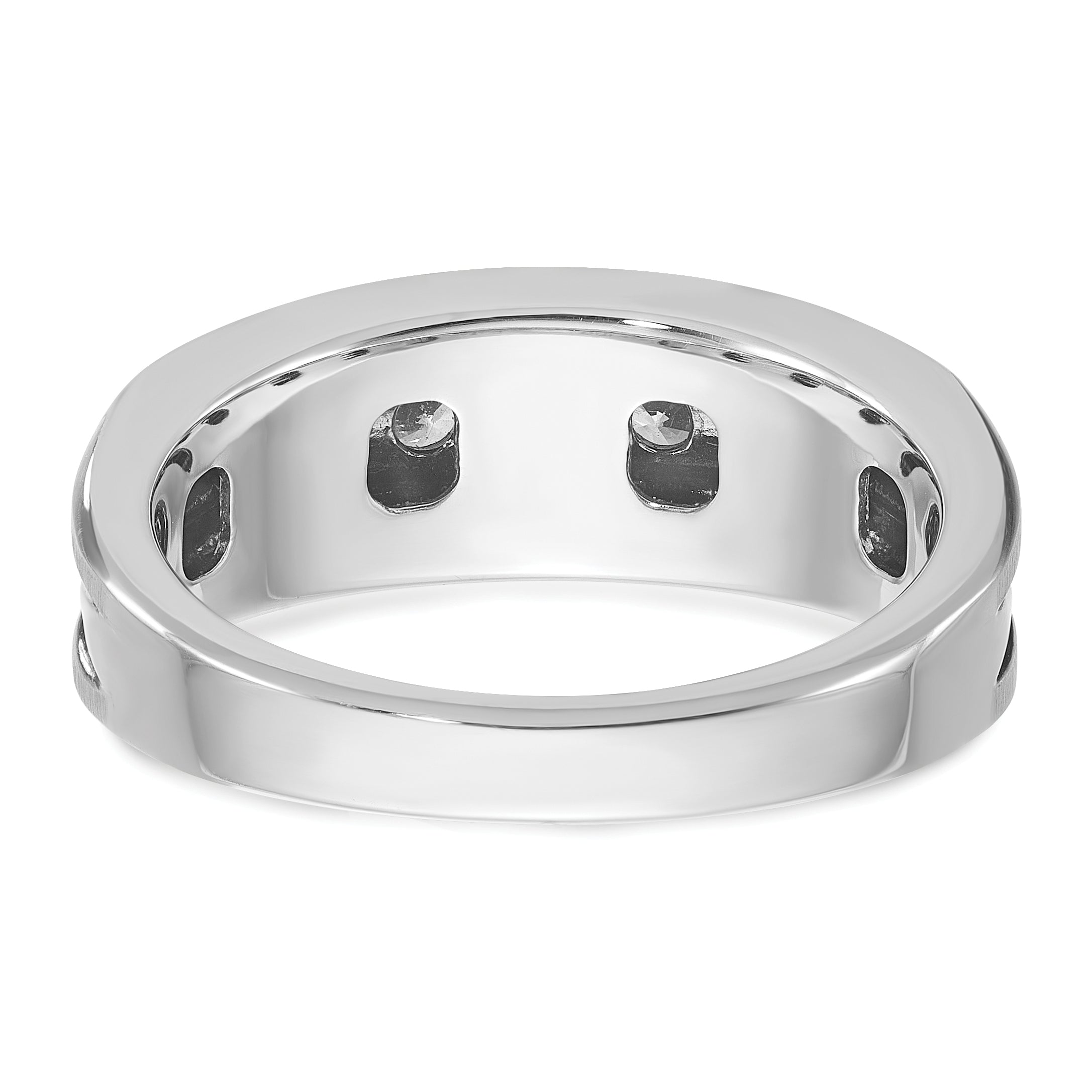 10k White Gold with Black Rhodium Men's Polished Satin and Grooved 5-Stone 1/2 Carat A Quality Diamond Ring