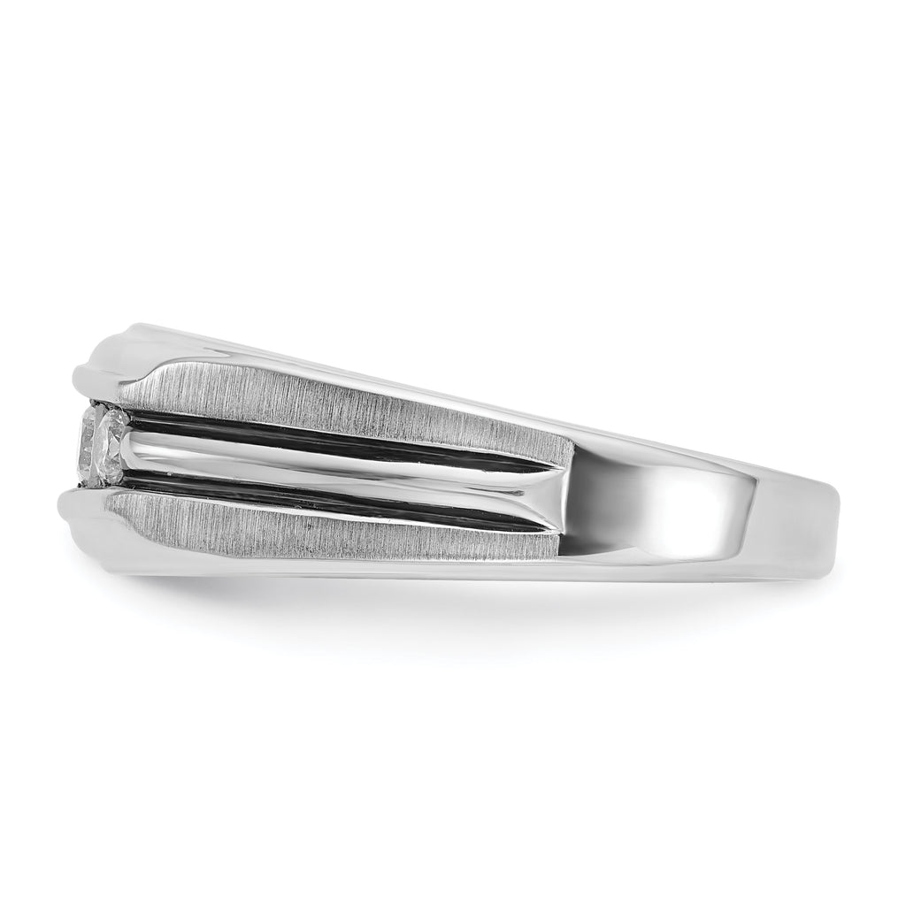 14k White Gold Men's Polished Satin and Grooved 5-Stone Ring Mounting, Mounting Only - Sophia Jewelers