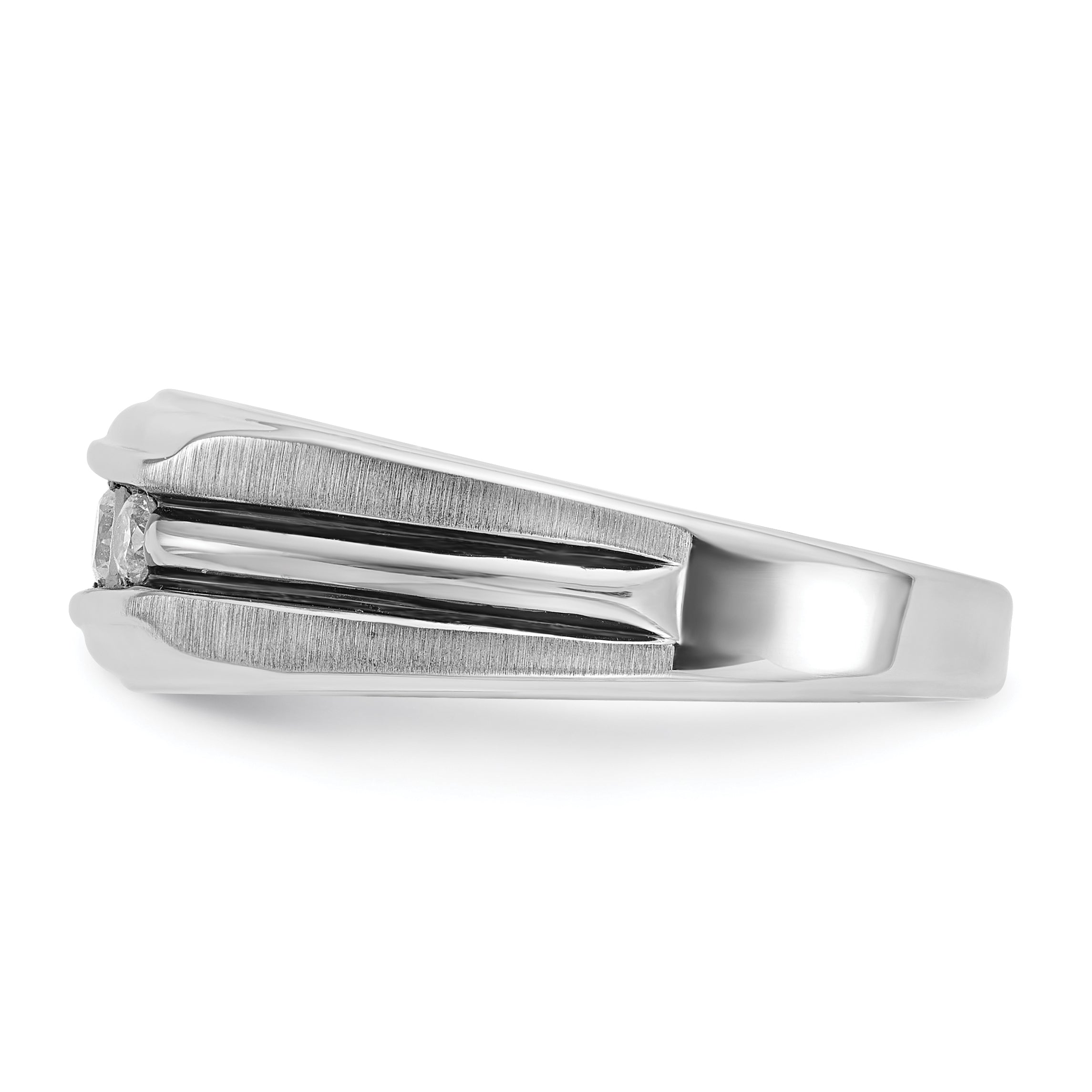 14k White Gold Men's Polished Satin and Grooved 5-Stone Ring Mounting, Mounting Only - Sophia Jewelers