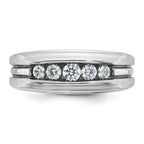 14k White Gold Men's Polished Satin and Grooved 5-Stone Ring Mounting, Mounting Only - Sophia Jewelers