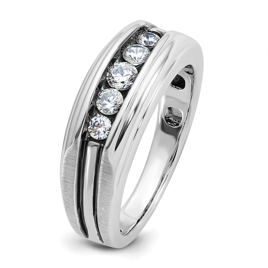 14k White Gold with Black Rhodium Men's Polished Satin and Grooved 5-Stone 1/2 Carat AA Quality Diam - Sophia Jewelers