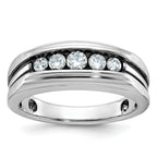 14k White Gold Men's Polished Satin and Grooved 5-Stone Ring Mounting, Mounting Only - Sophia Jewelers