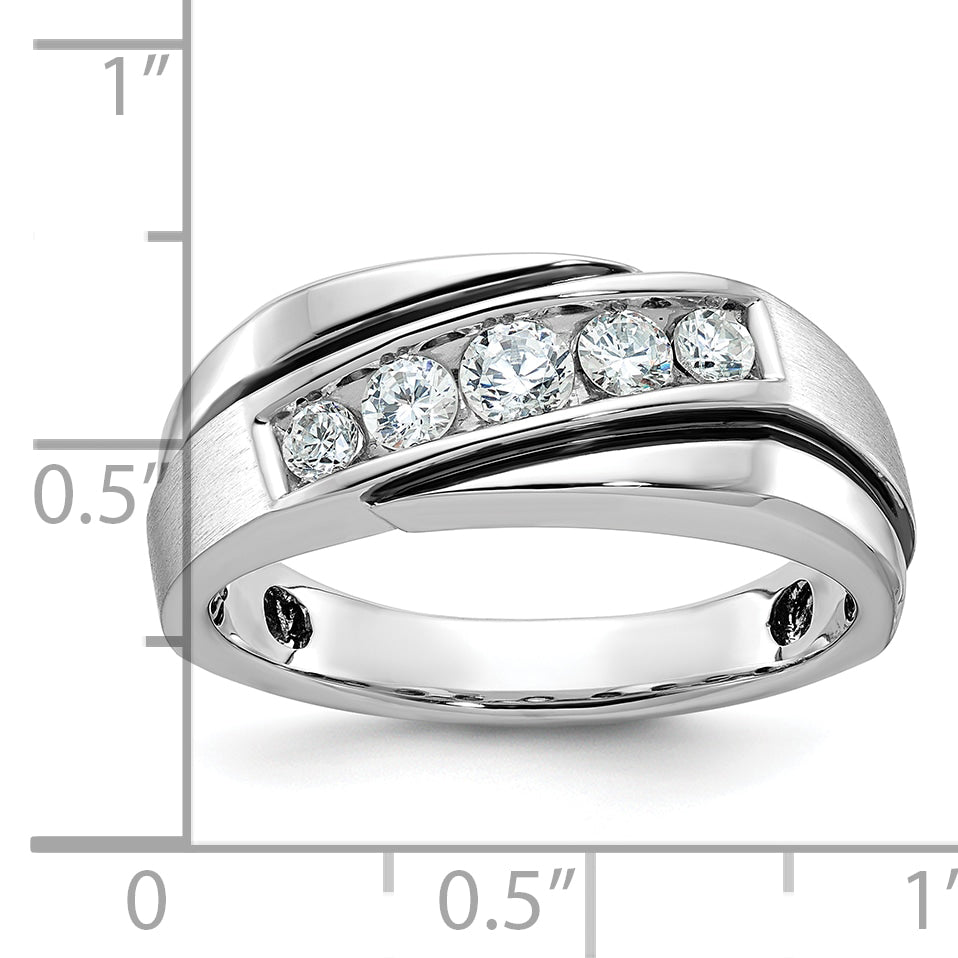 10k White Gold with Black Rhodium Men's Polished Satin and Grooved 1/2 Carat A Quality Diamond Ring