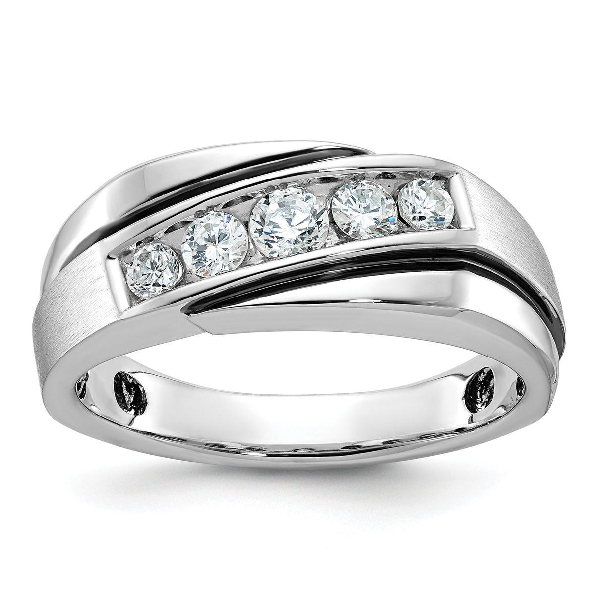 Men's Black Diamond Grooved Ring in 10K White Gold (1/2 ct. tw.), Size 10 - Sophia Jewelers Main image