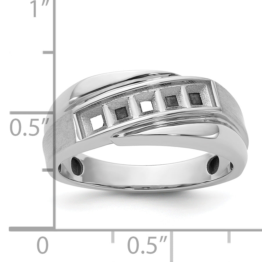 14k White Gold Polished Satin and Grooved 5-Stone Mens Ring Mounting, Mounting Only Secondary image