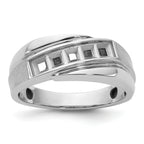 14k White Gold Polished Satin and Grooved 5-Stone Mens Ring Mounting, Mounting Only - Sophia Jewelers