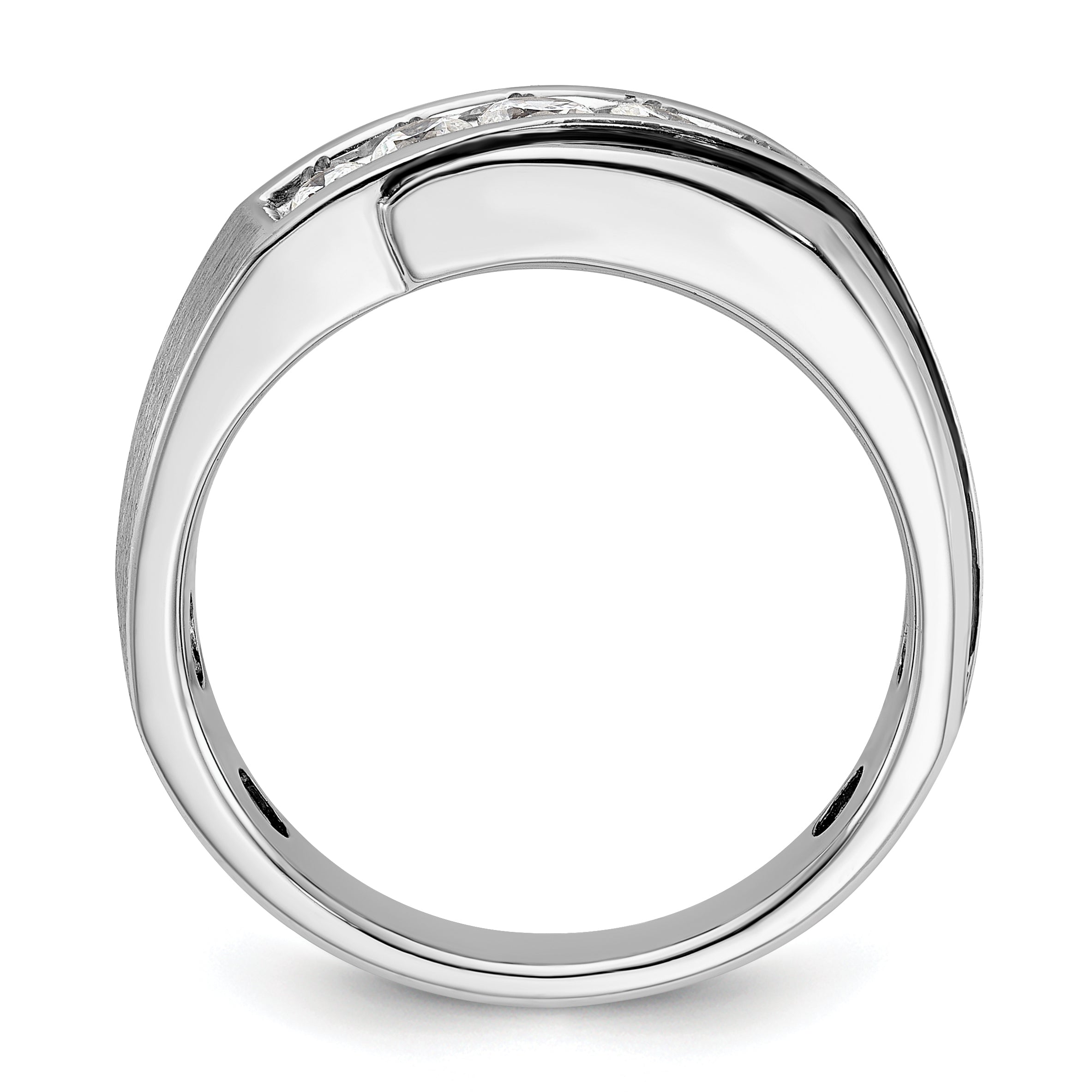 IBGoodman 14k White Gold with Black Rhodium Men's Polished Satin and Grooved 1/2 Carat Lab Grown Diamond Ring Secondary image