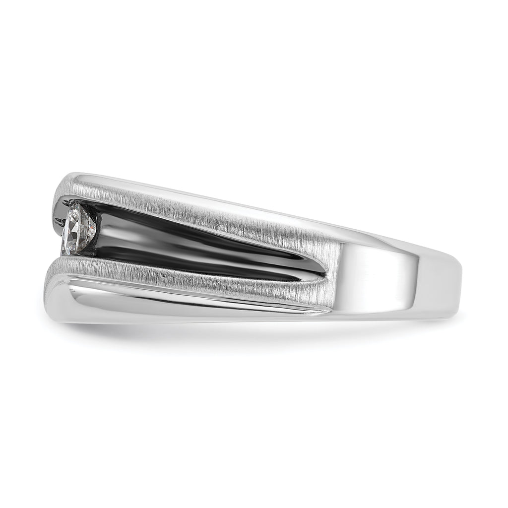14k White Gold with Black Rhodium Men's Polished Satin and Grooved 3-Stone 1/2 Carat AA Quality Diam - Sophia Jewelers