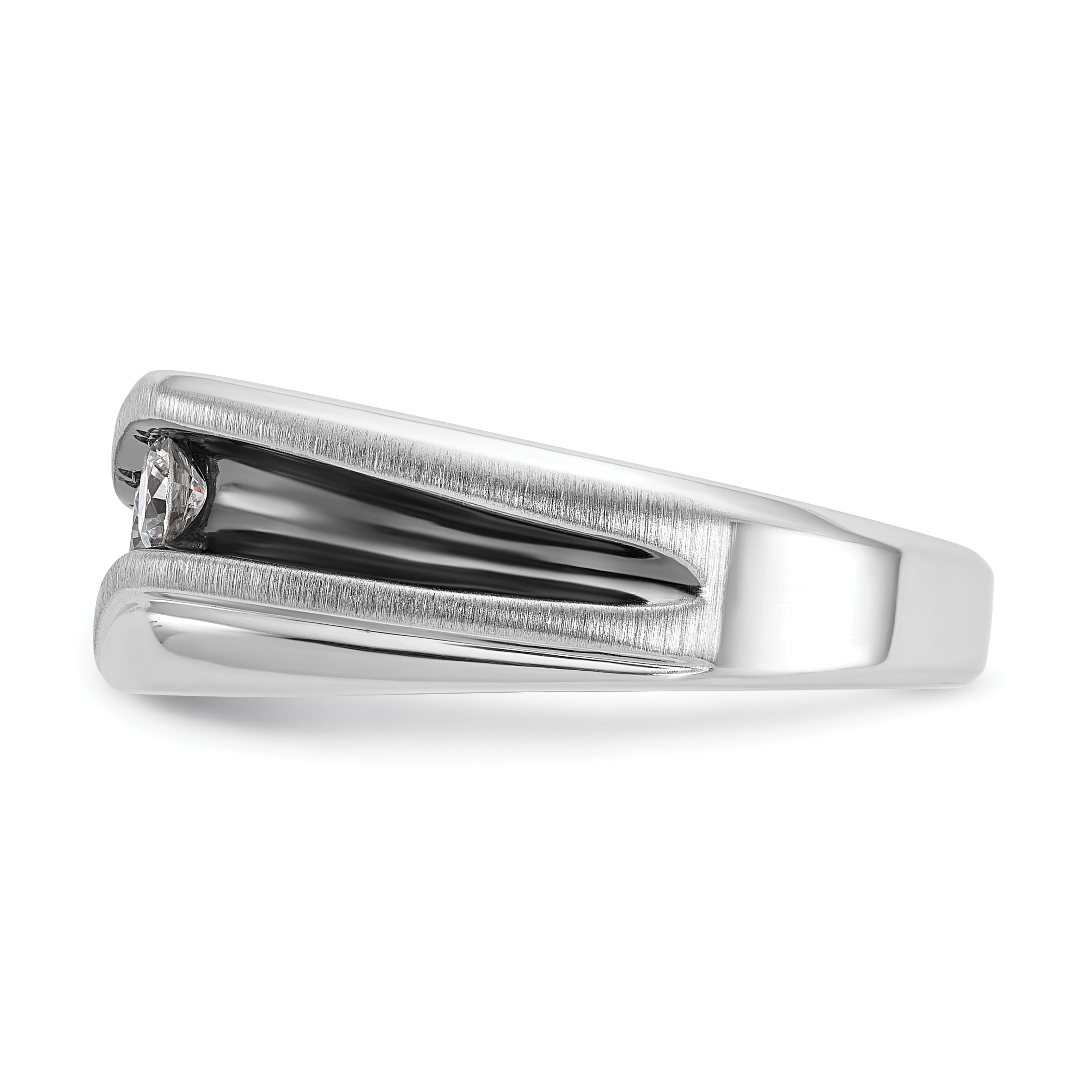 14k White Gold Men's Polished Satin and Grooved 3-Stone Ring Mounting, Mounting Only - Sophia Jewelers
