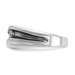 14k White Gold with Black Rhodium Men's Polished Satin and Grooved 3-Stone 1/2 Carat Lab Grown Diamond Ring - Sophia Jewelers