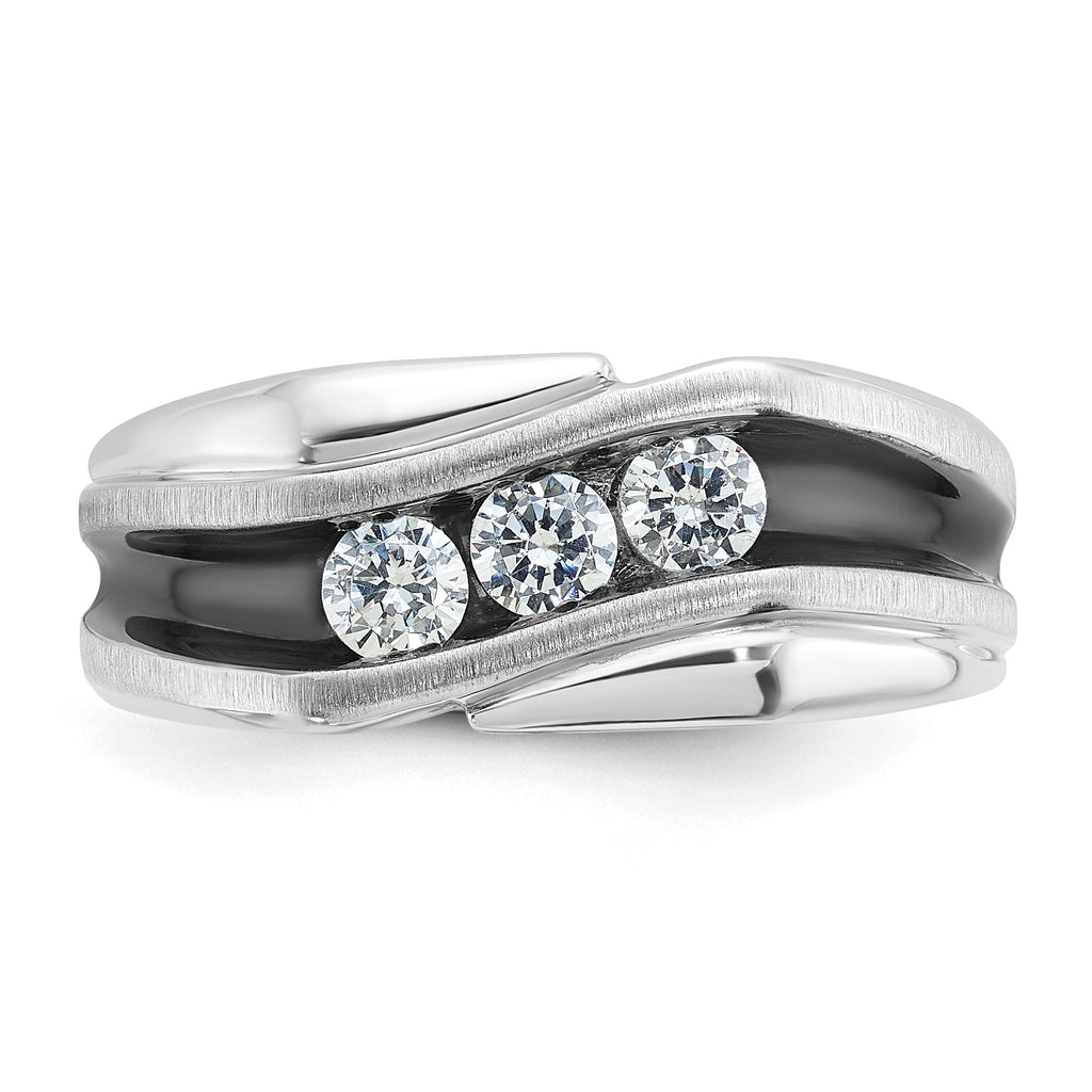 14k White Gold with Black Rhodium Men's Polished Satin and Grooved 3-Stone 1/2 Carat AA Quality Diam - Sophia Jewelers