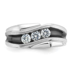 14k White Gold with Black Rhodium Men's Polished Satin and Grooved 3-Stone 1/2 Carat AA Quality Diam - Sophia Jewelers
