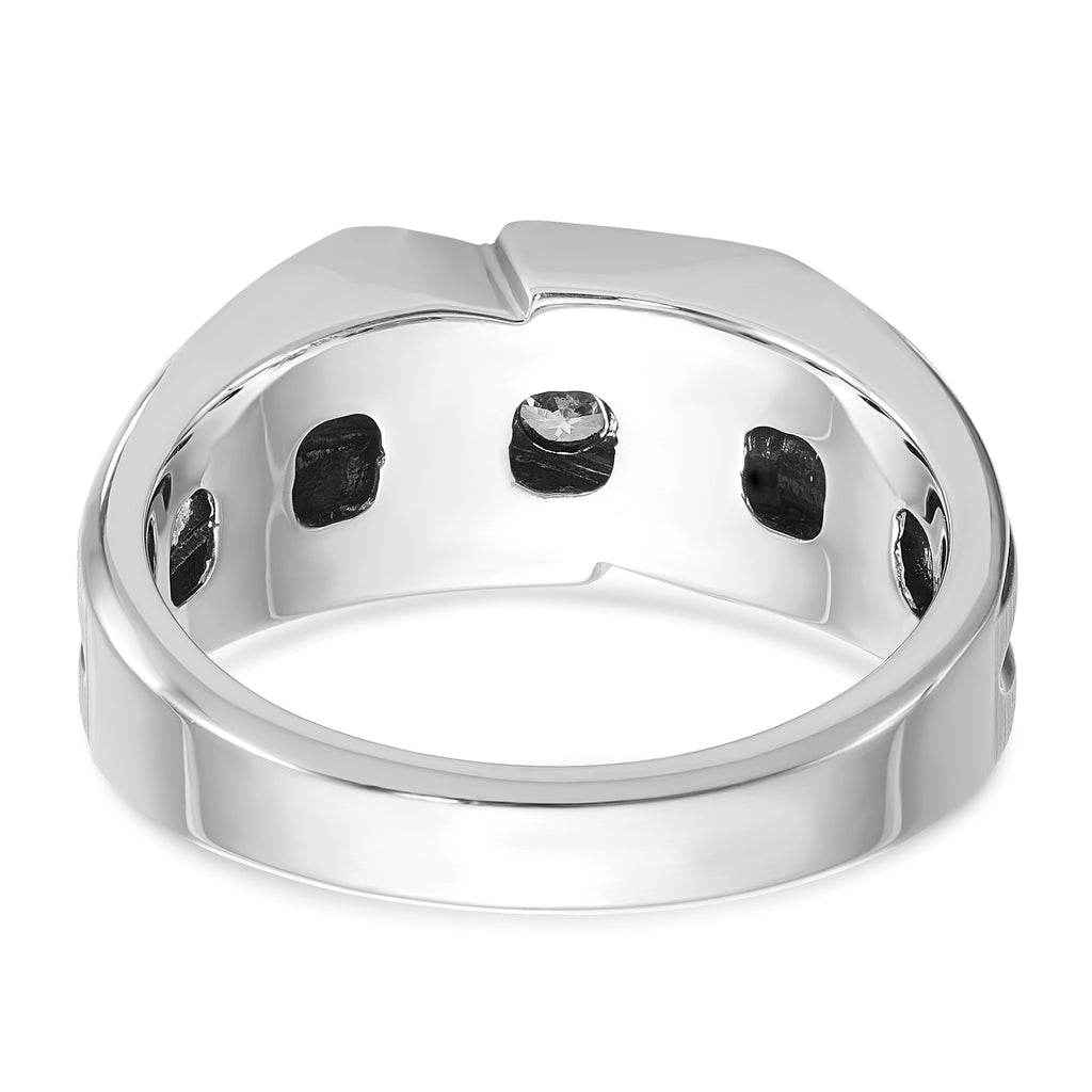 14k White Gold Men's Polished Satin and Grooved 3-Stone Ring Mounting, Mounting Only - Sophia Jewelers