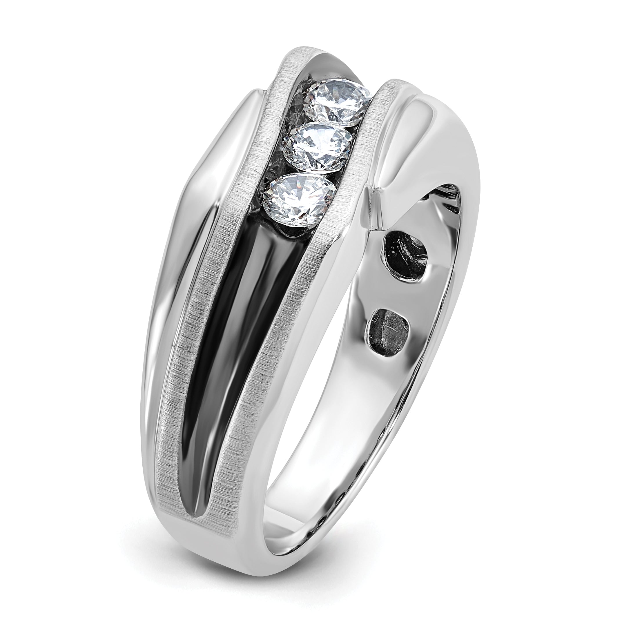 14k White Gold with Black Rhodium Men's Polished Satin and Grooved 3-Stone 1/2 Carat AA Quality Diam - Sophia Jewelers