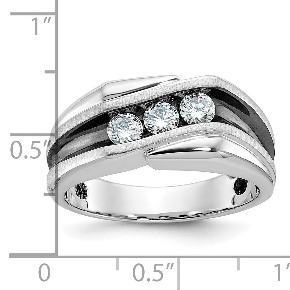 14k White Gold with Black Rhodium Men's Polished Satin and Grooved 3-Stone 1/2 Carat AA Quality Diam - Sophia Jewelers