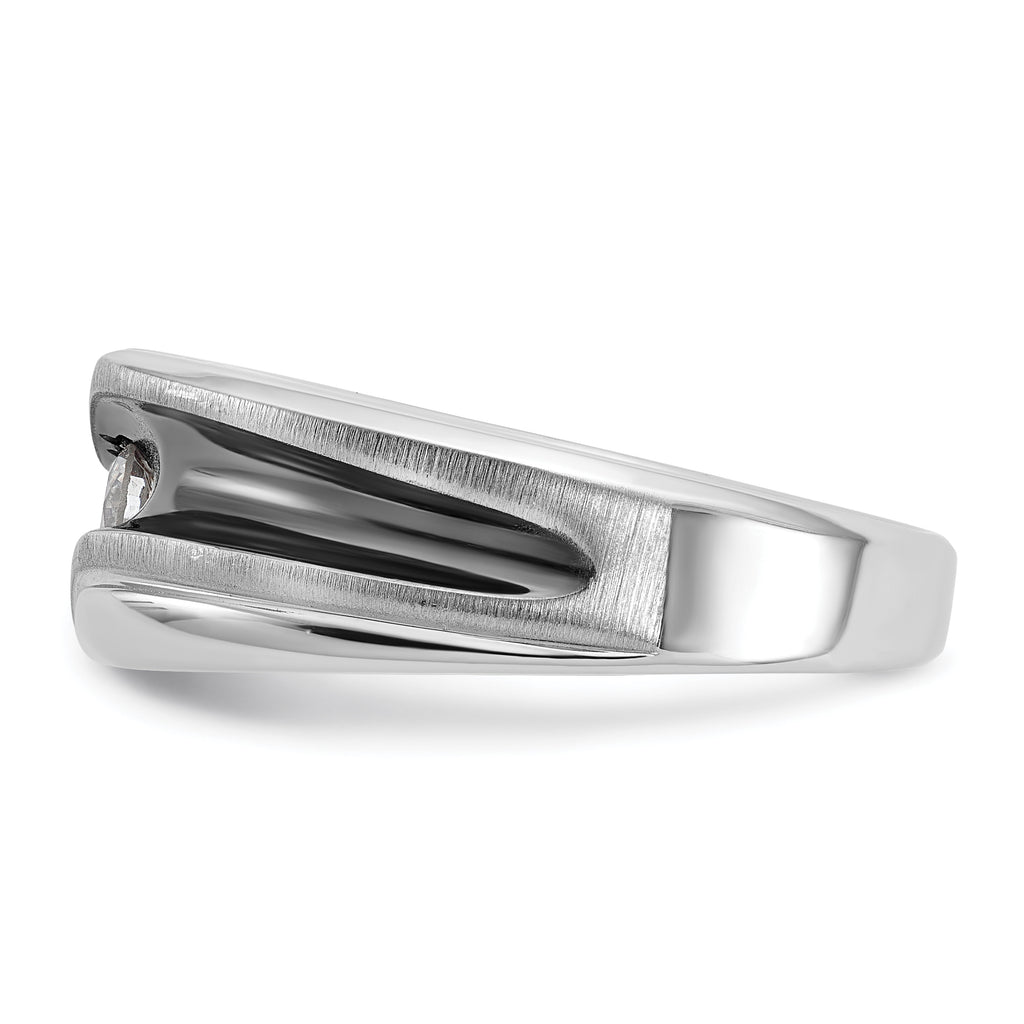 14k White Gold Men's Polished Satin and Grooved Solitaire Ring Mounting, Mounting Only - Sophia Jewelers