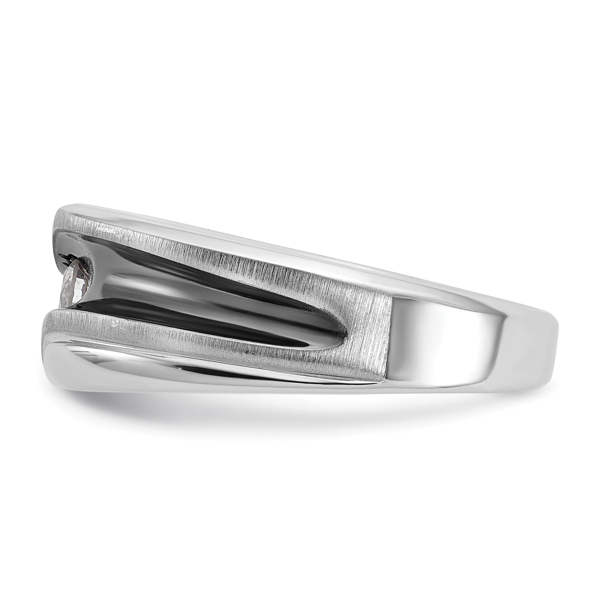 14k White Gold Men's Polished Satin and Grooved Solitaire Ring Mounting, Mounting Only - Sophia Jewelers