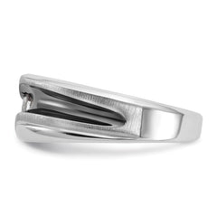 14k White Gold with Black Rhodium Men's Polished Satin and Grooved Solitaire 1/5 Carat Lab Grown Diamond Ring - Sophia Jewelers