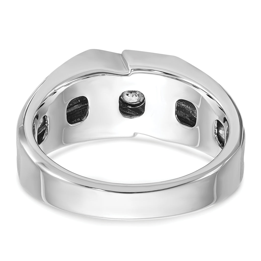 14k White Gold Men's Polished Satin and Grooved Solitaire Ring Mounting, Mounting Only - Sophia Jewelers