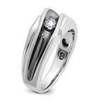 14k White Gold with Black Rhodium Men's Polished Satin and Grooved Solitaire 1/5 Carat AA Quality Di - Sophia Jewelers