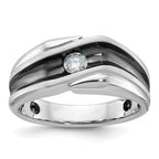 14k White Gold with Black Rhodium Men's Polished Satin and Grooved Solitaire 1/5 Carat AA Quality Di - Sophia Jewelers