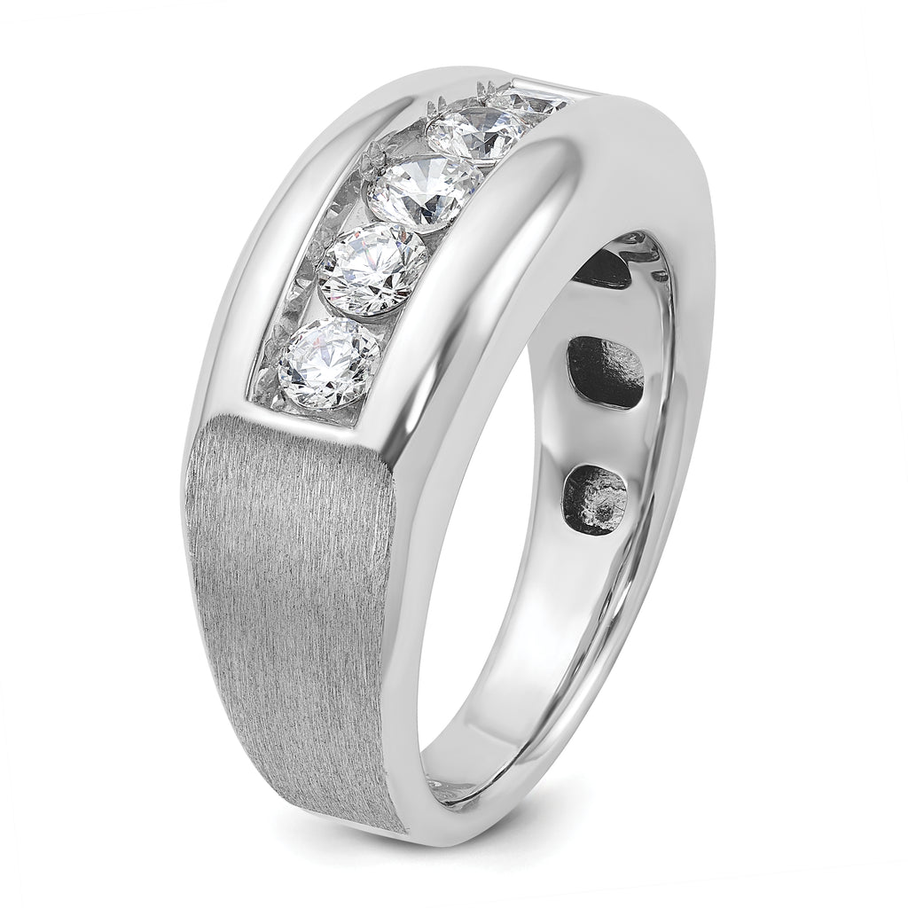 14k White Gold Men's Polished and Satin 5-Stone 1 Carat AA Quality Diamond Ring - Sophia Jewelers