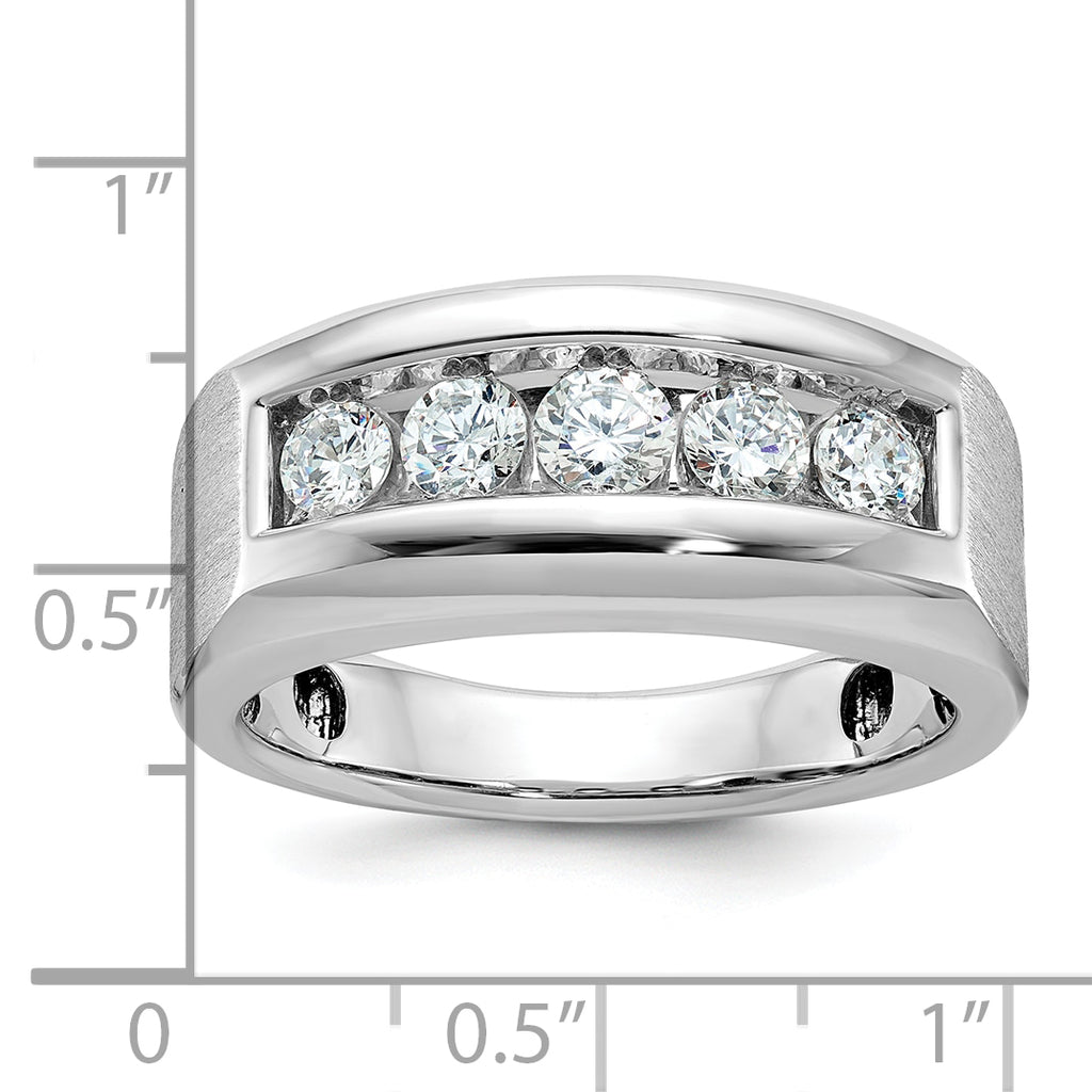 14k White Gold Men's Polished and Satin 5-Stone Ring Mounting, Mounting Only - Sophia Jewelers