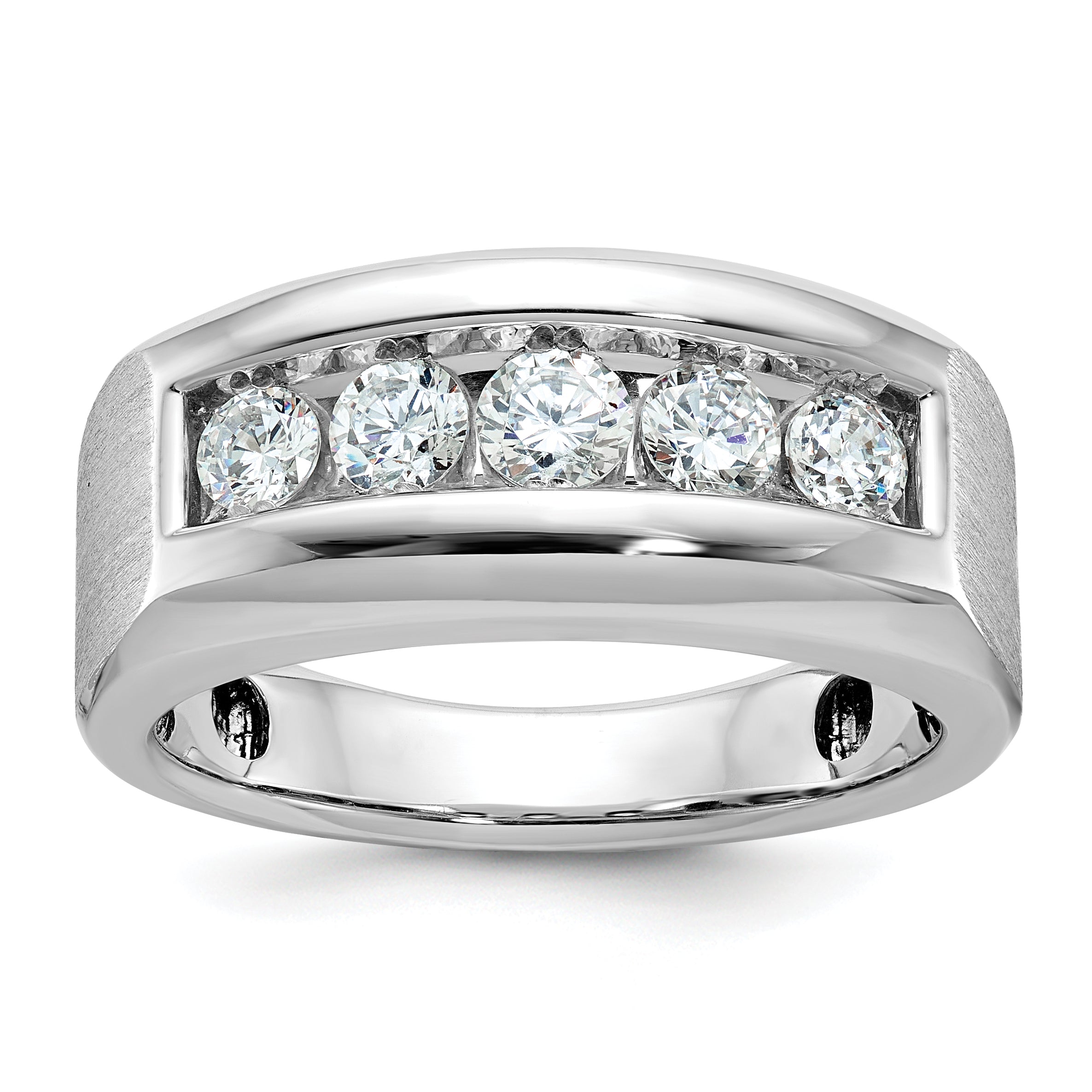 14k White Gold Men's Polished and Satin 5-Stone 1 Carat AA Quality Diamond Ring - Sophia Jewelers Main image