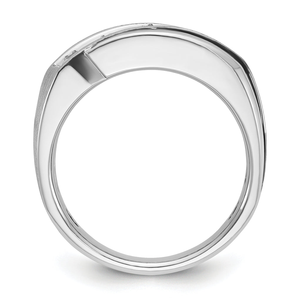10k White Gold with Black Rhodium Men's Polished Satin and Grooved 1 Carat A Quality Diamond Ring