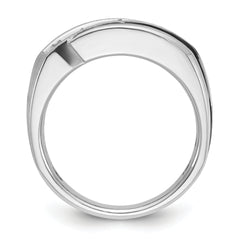 10k White Gold with Black Rhodium Men's Polished Satin and Grooved 1 Carat A Quality Diamond Ring