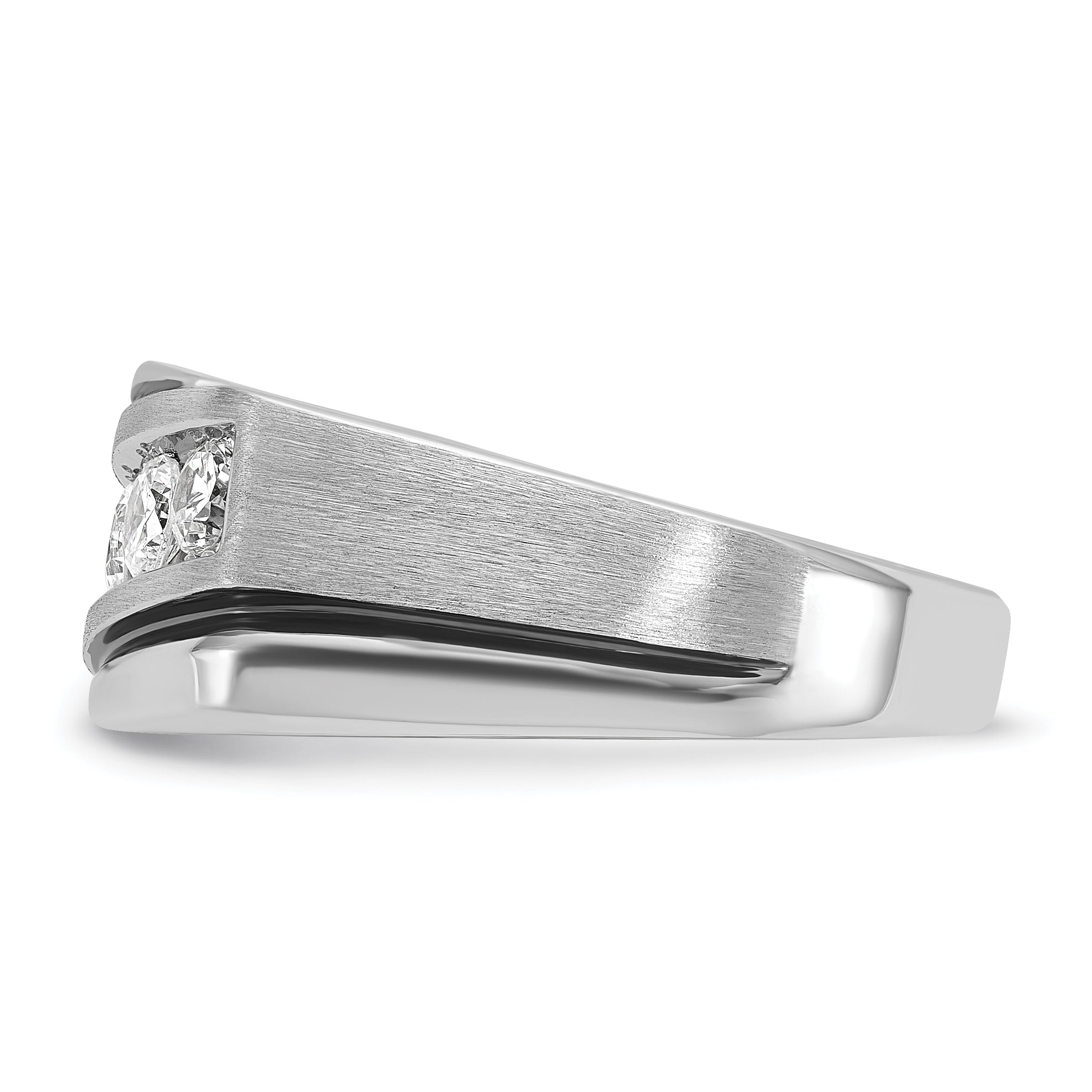 10k White Gold with Black Rhodium Men's Polished Satin and Grooved 1 Carat A Quality Diamond Ring