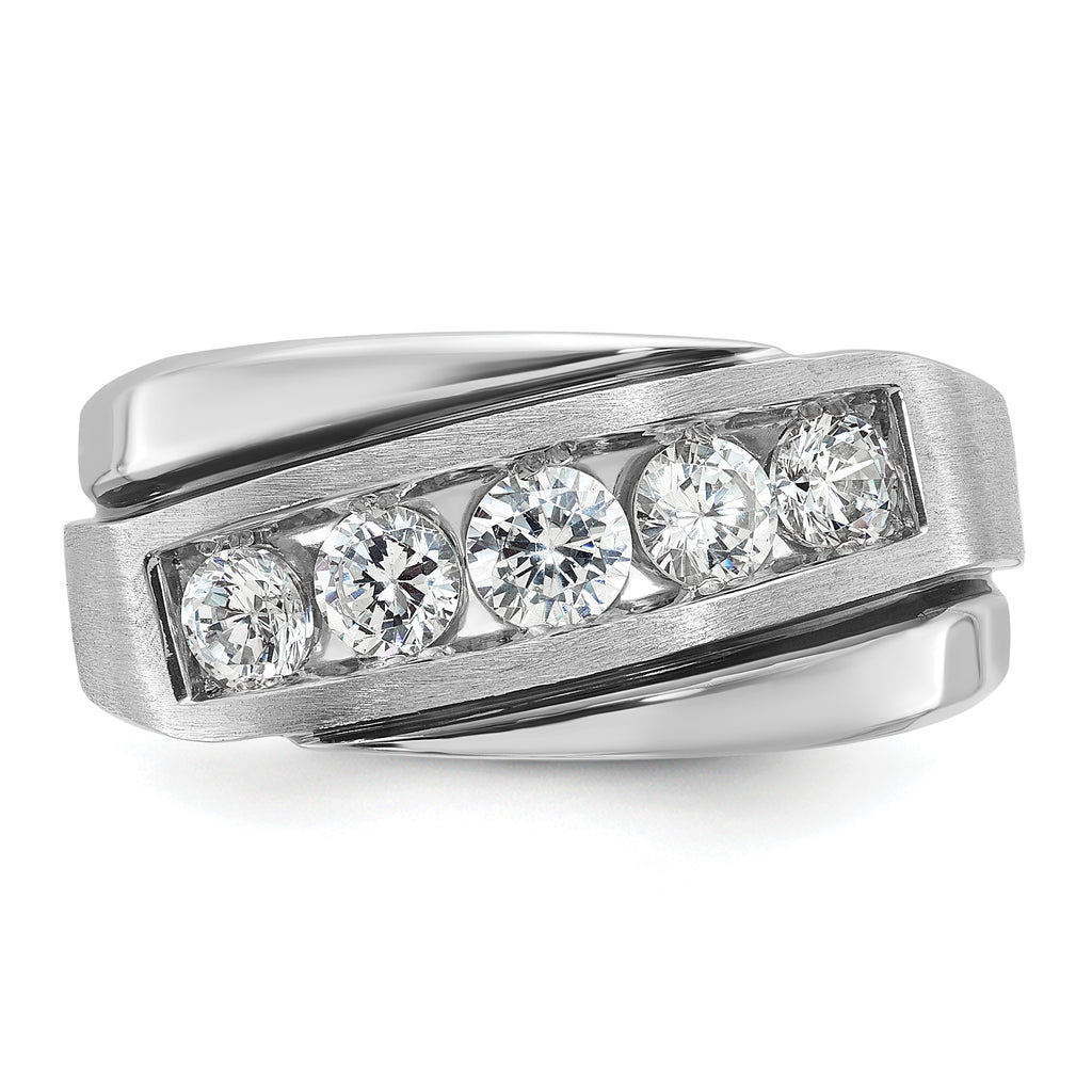 10k White Gold with Black Rhodium Men's Polished Satin and Grooved 1 Carat A Quality Diamond Ring