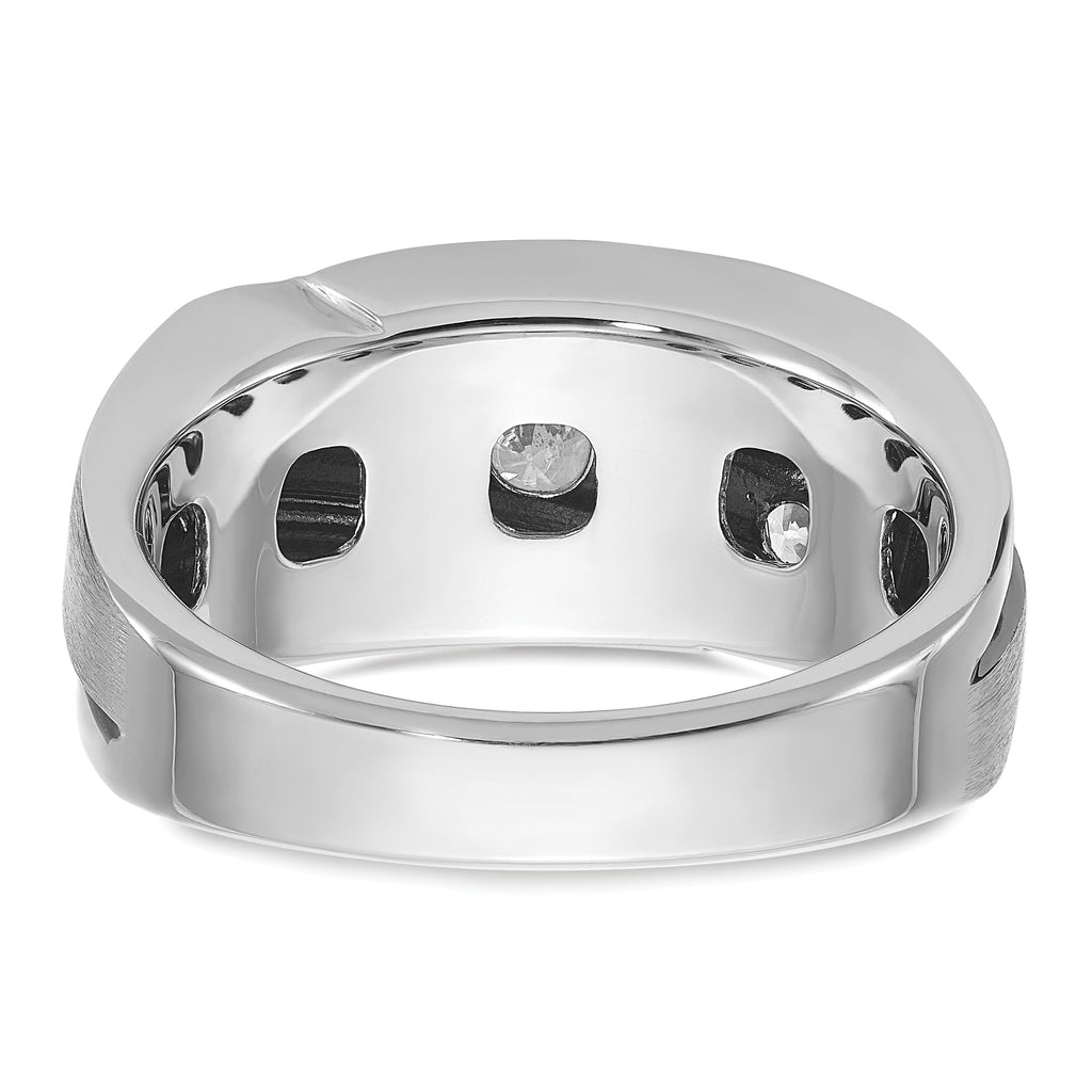 10k White Gold with Black Rhodium Men's Polished Satin and Grooved 1 Carat A Quality Diamond Ring