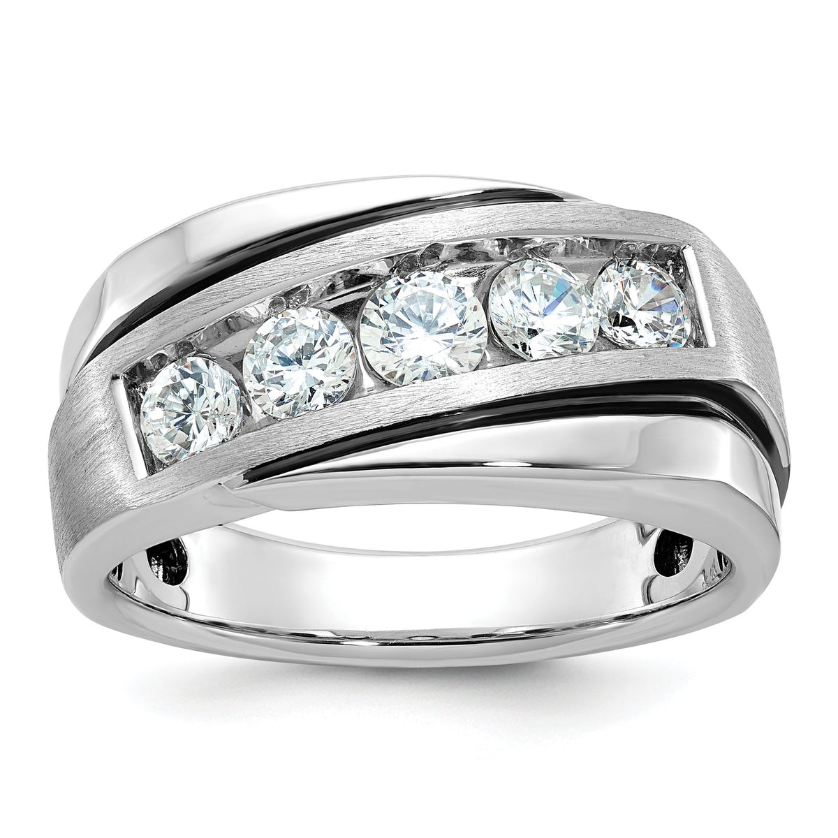 Men's Black Diamond Grooved Ring in 10K White Gold (1 ct. tw.), Size 10 - Sophia Jewelers Main image