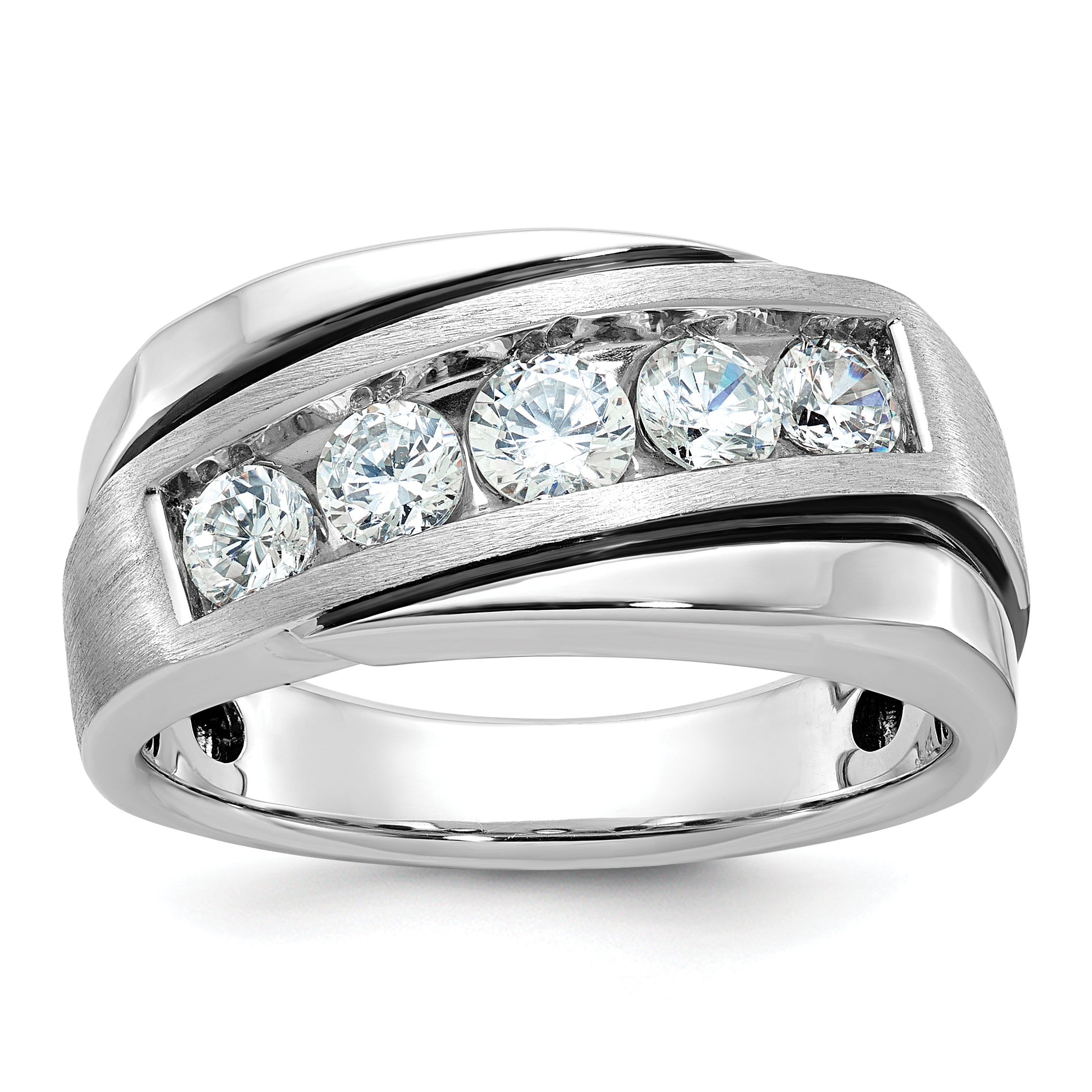 10k White Gold with Black Rhodium Men's Polished Satin and Grooved 1 Carat A Quality Diamond Ring Main image