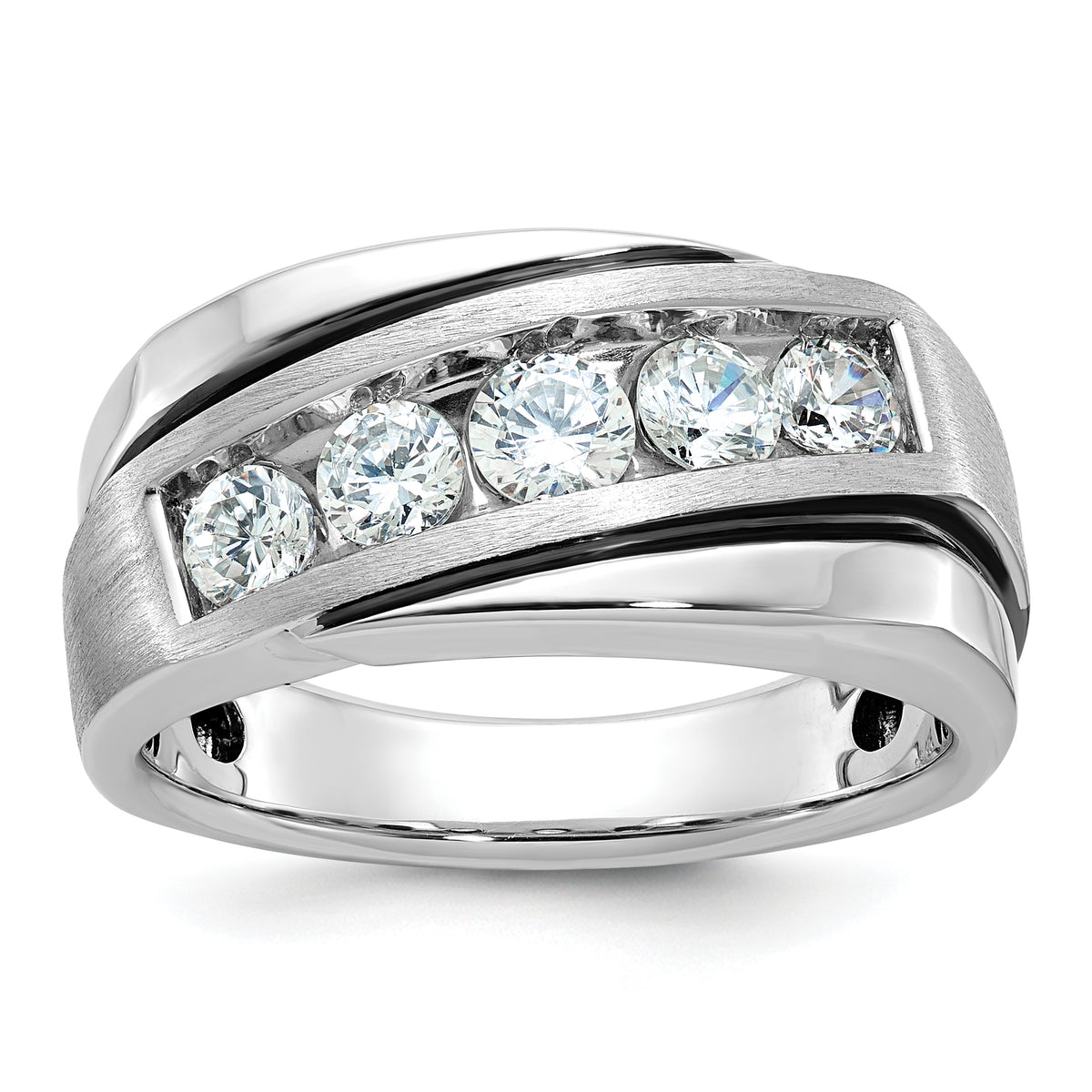 10k White Gold with Black Rhodium Men's Polished Satin and Grooved 1 Carat A Quality Diamond Ring
