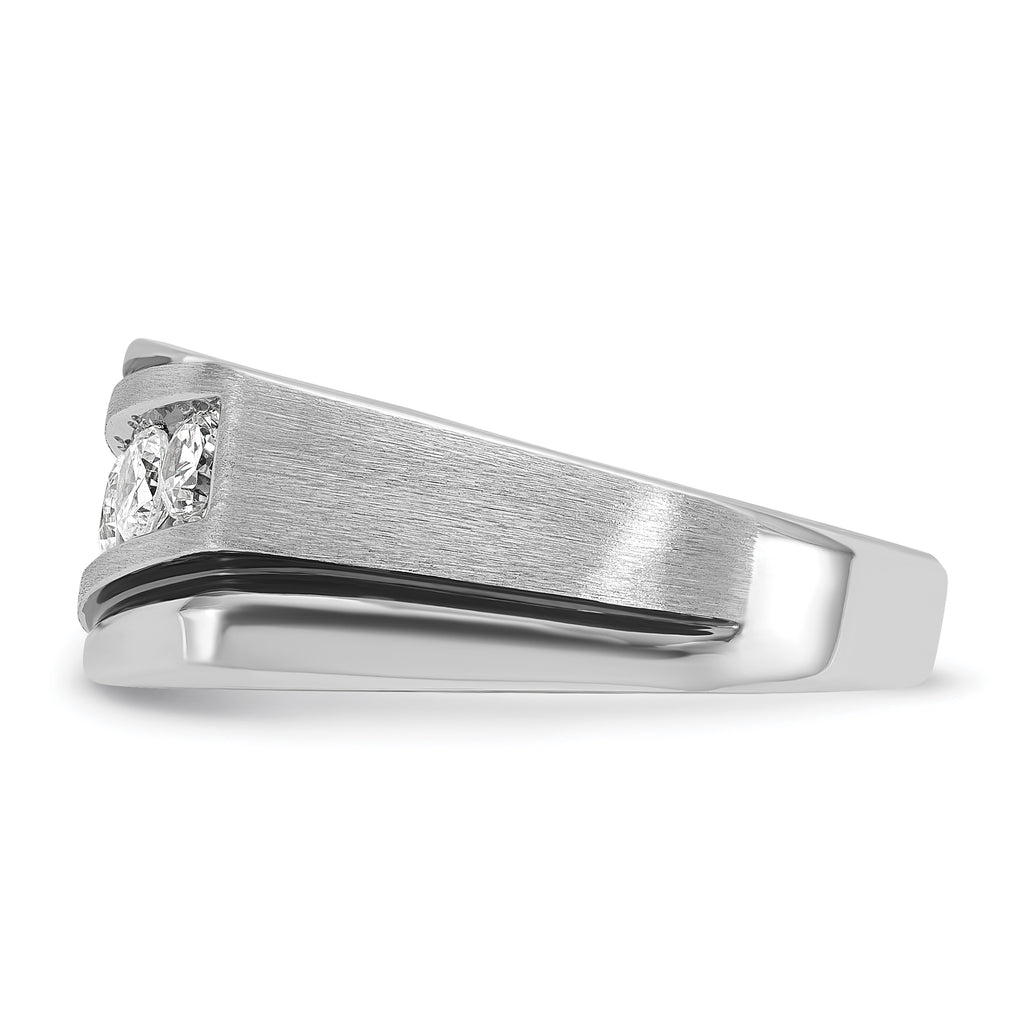 14k White Gold Mens Polished Satin and Grooved 5-Stone Ring Mounting, Mounting Only - Sophia Jewelers