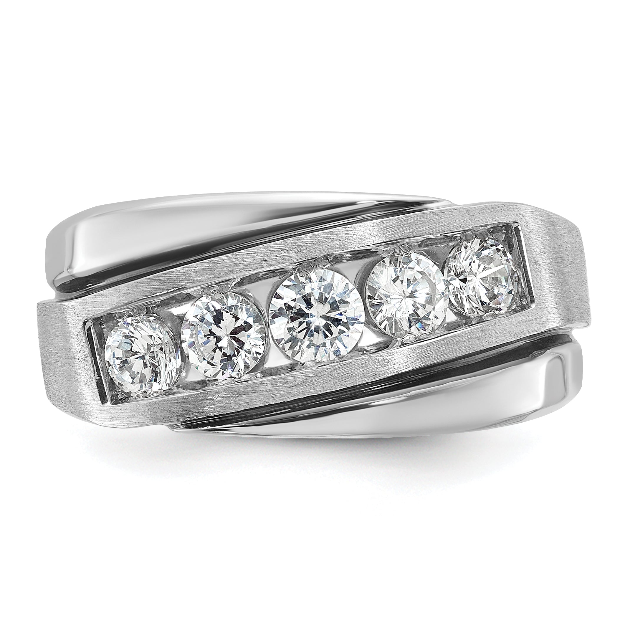 14k White Gold with Black Rhodium Mens Polished Satin and Grooved 5-Stone 1 Carat AA Diamond Ring - Sophia Jewelers