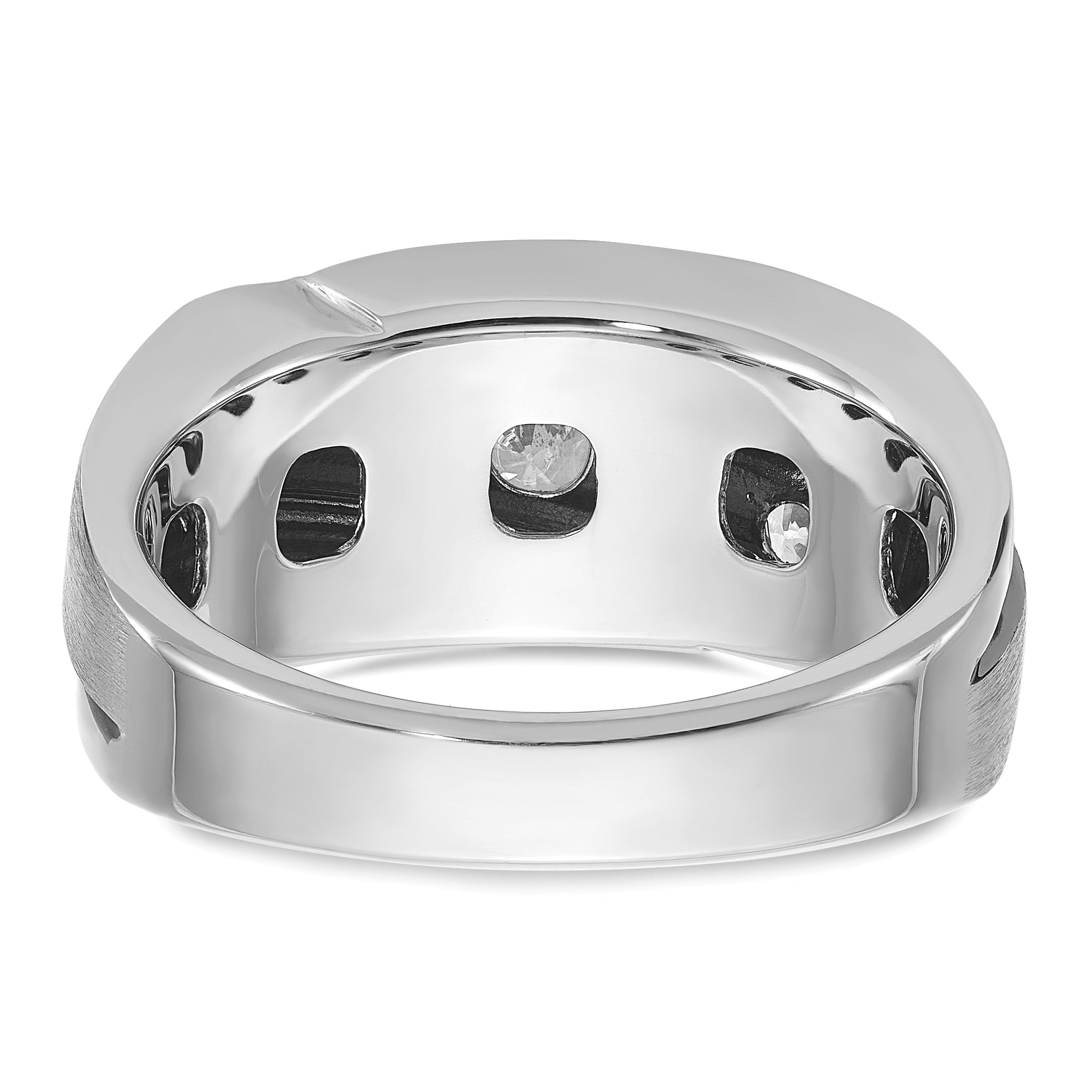 14k White Gold Mens Polished Satin and Grooved 5-Stone Ring Mounting, Mounting Only - Sophia Jewelers
