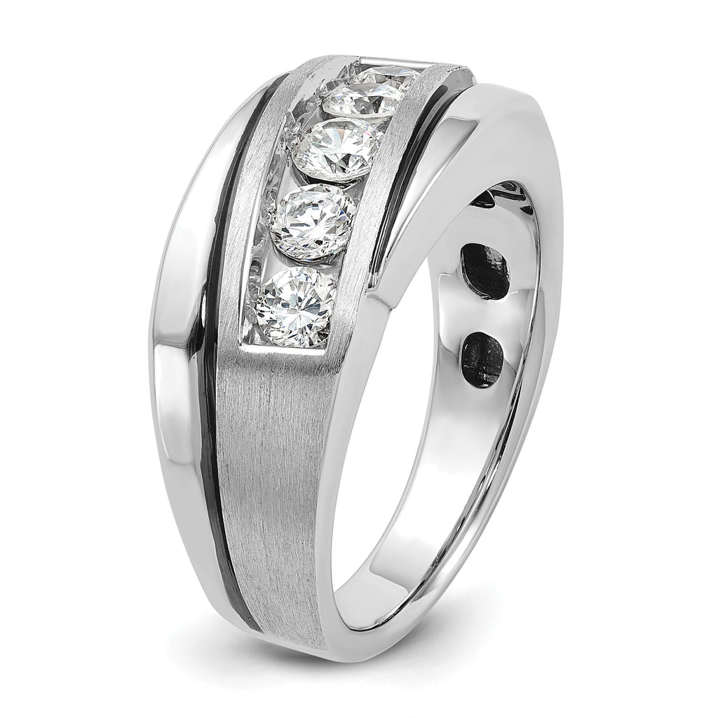 14k White Gold with Black Rhodium Mens Polished Satin and Grooved 5-Stone 1 Carat AA Diamond Ring - Sophia Jewelers