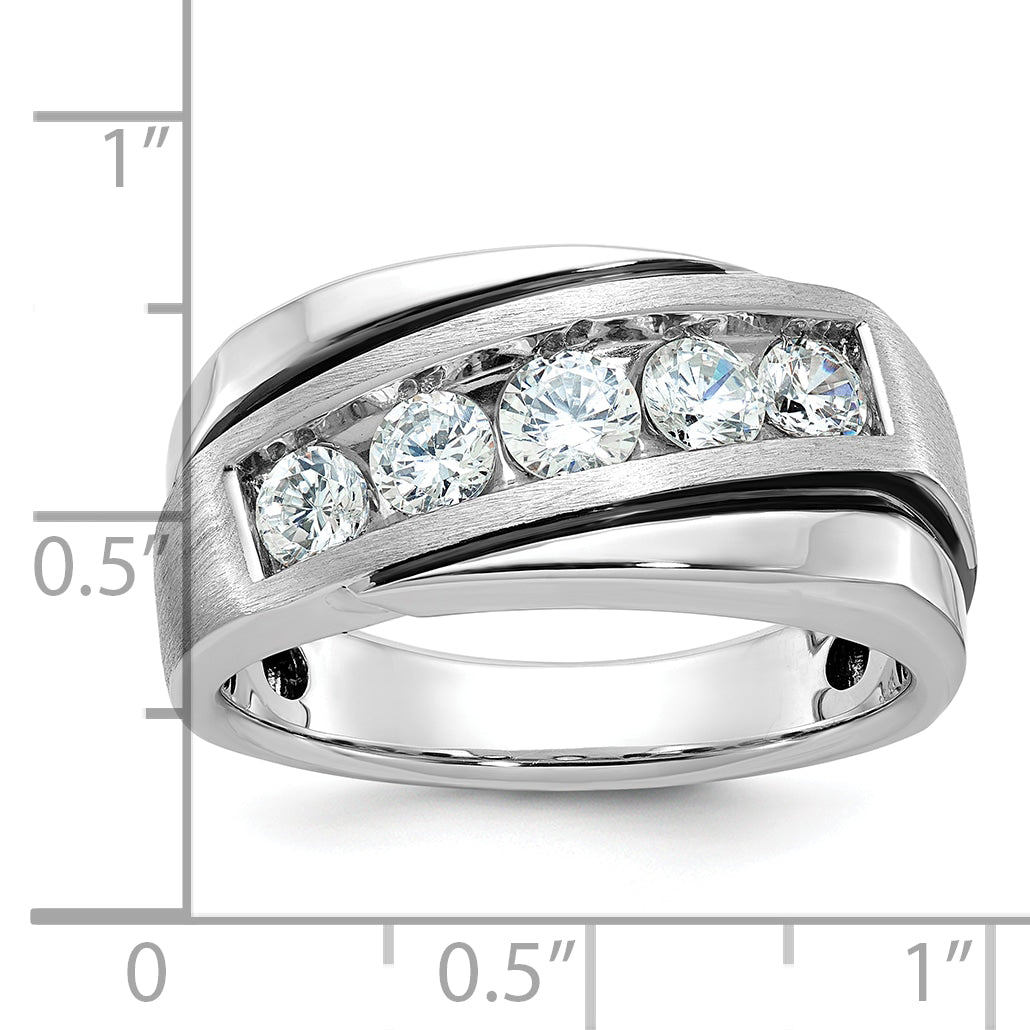14k White Gold Mens Polished Satin and Grooved 5-Stone Ring Mounting, Mounting Only - Sophia Jewelers