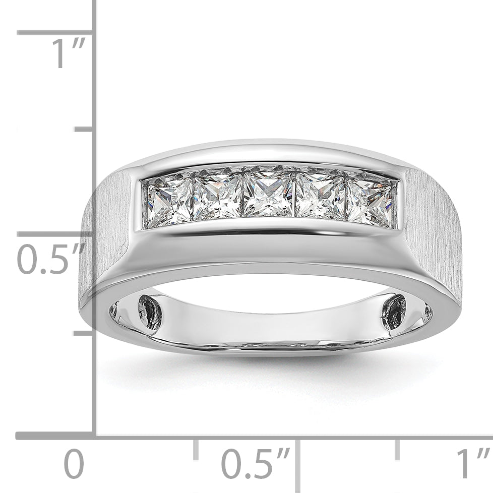14k White Gold 1 carat Lab Grown Diamond VS/SI+ G+ Five Stone Complete Polished and Satin Men's Ring Secondary image