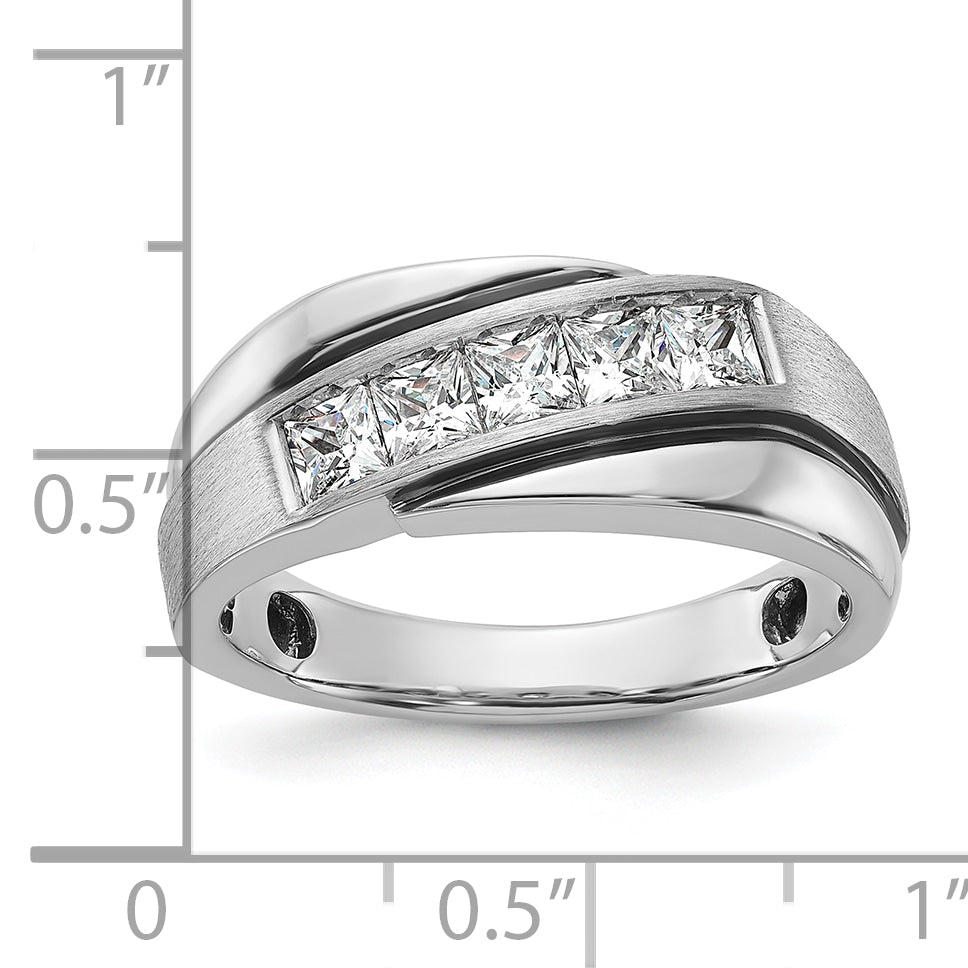 14k White Gold with Black Rhodium 1 carat Lab Grown Diamond VS/SI+ G+ Complete Polished Satin and Grooved Men's Ring