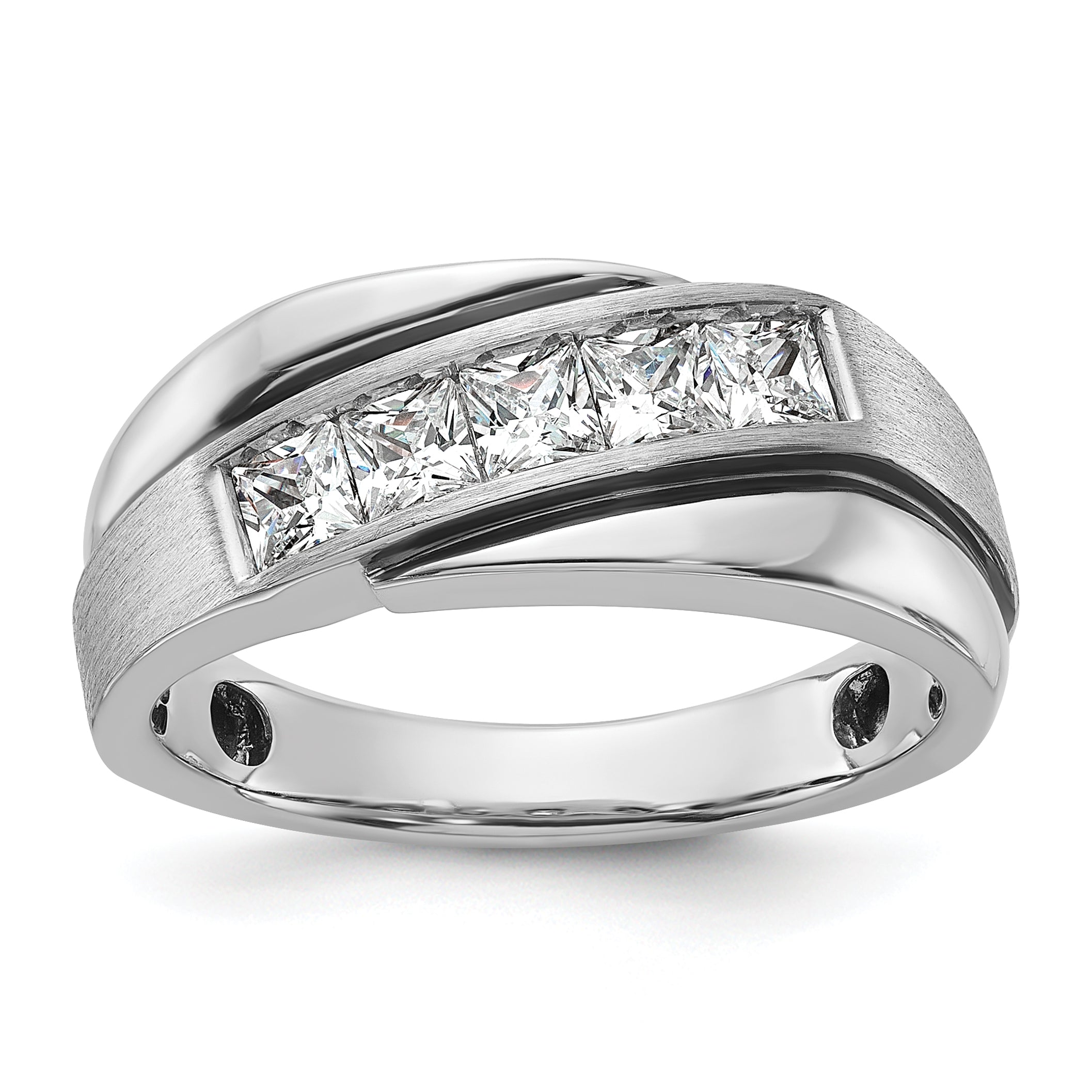 14k White Gold with Black Rhodium 1 carat Lab Grown Diamond VS/SI+ G+ Complete Polished Satin and Grooved Men's Ring Main image