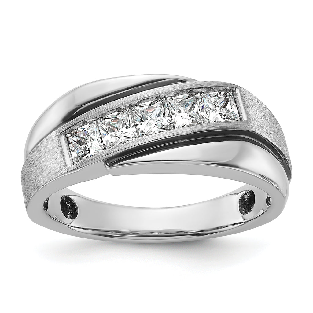 14k White Gold with Black Rhodium 1 carat Lab Grown Diamond VS/SI+ G+ Complete Polished Satin and Grooved Men's Ring