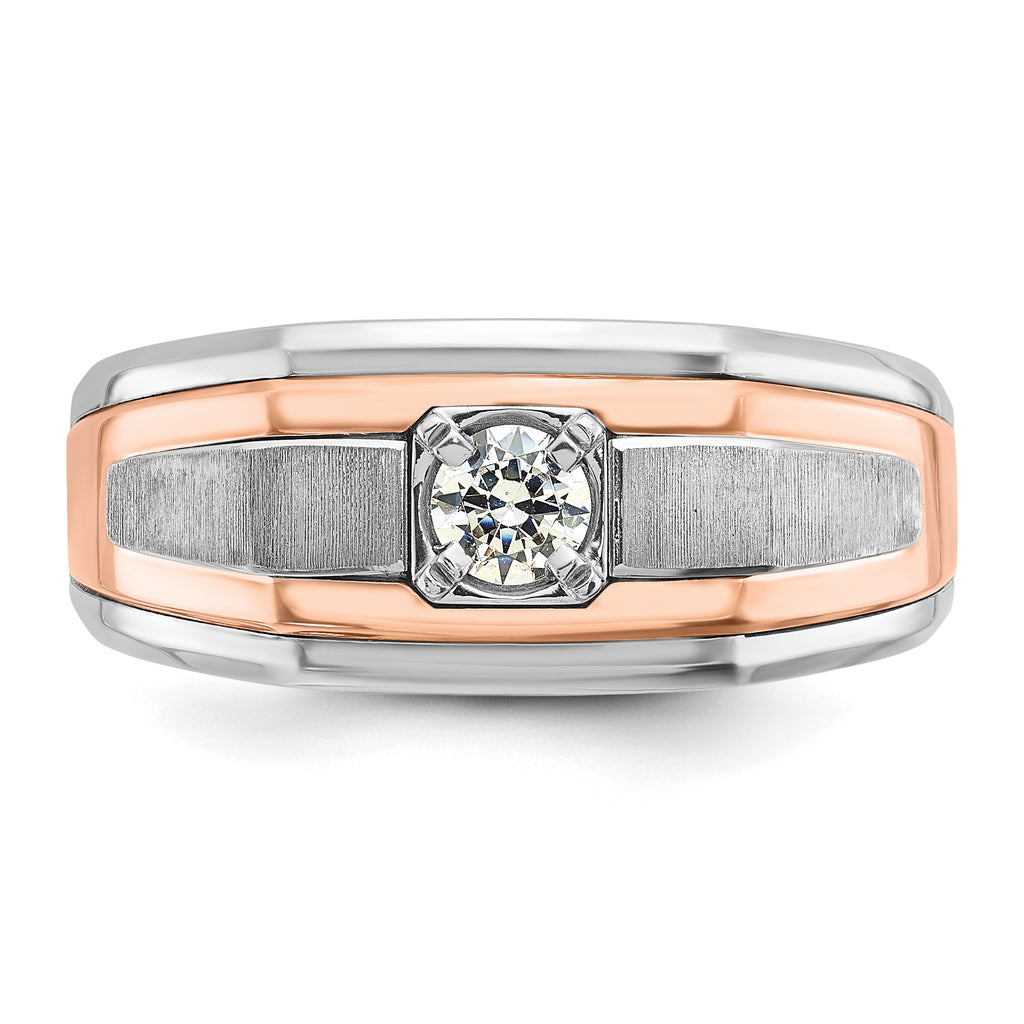 14k Two-tone White/Rose Gold Mens Satin Diamond Ring Mounting, Mounting Only - Sophia Jewelers