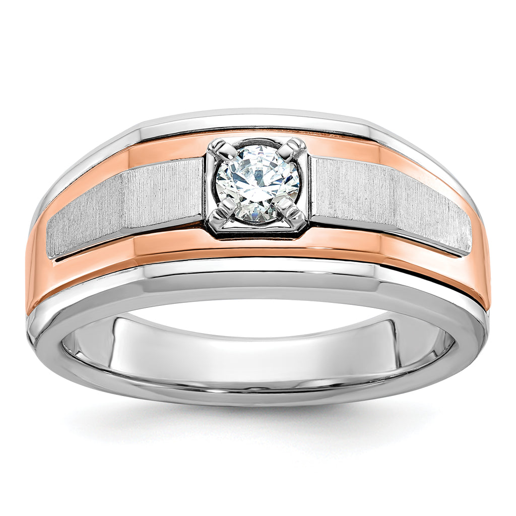 14k Two-tone White/Rose Gold Mens Satin Diamond Ring Mounting, Mounting Only - Sophia Jewelers